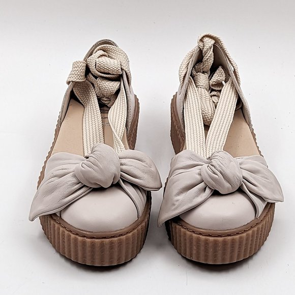 Puma Fenty X Rihanna Women Creeper Bow Cream Leather Platform Sandals size 6.5 - Picture 11 of 11